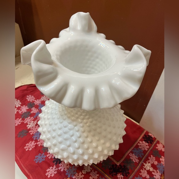 Fenton Ruffled Hobnail Milk Glass vase - Picture 2 of 5